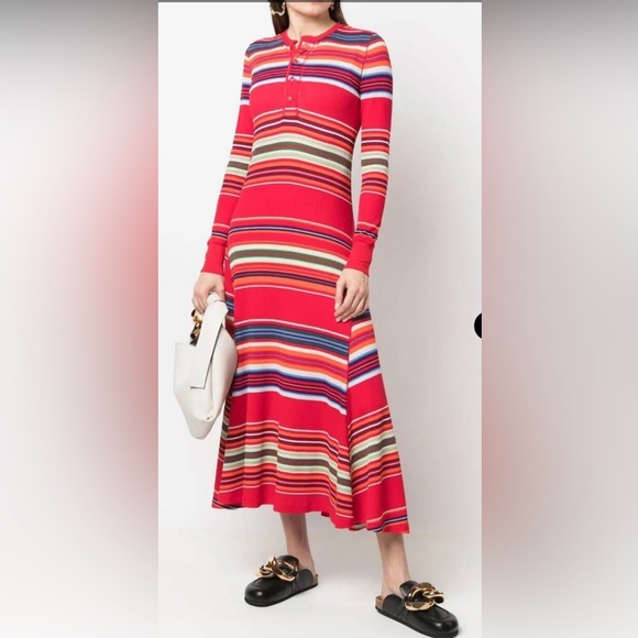Polo Ralph Lauren Dresses & Skirts - Polo Ralph Lauren Red/Multicolor Striped Knit Long Sleeve Maxi Dress Size S